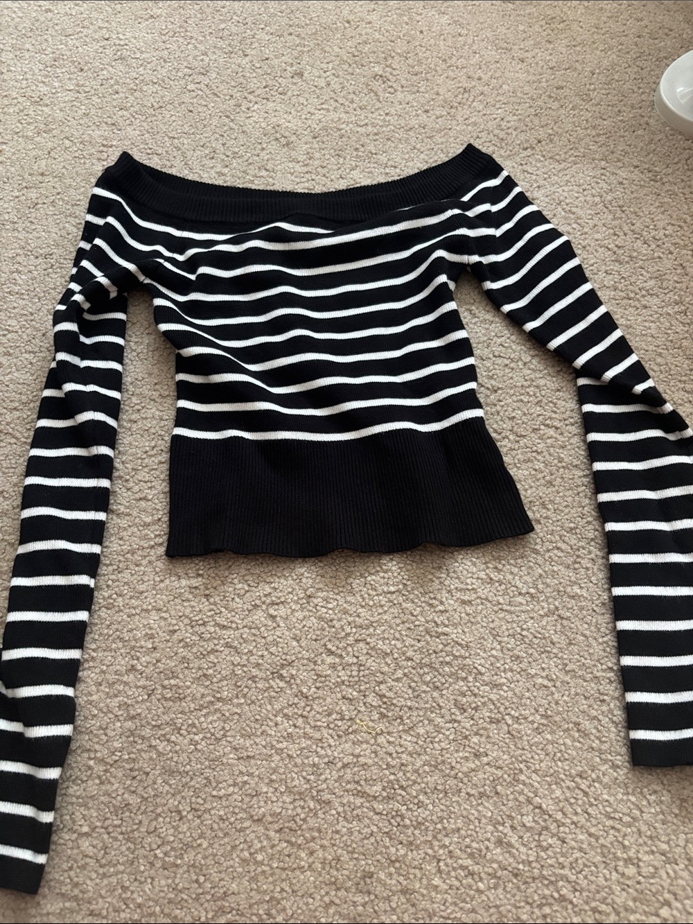 Black and White Off-Shoulder Striped Sweater